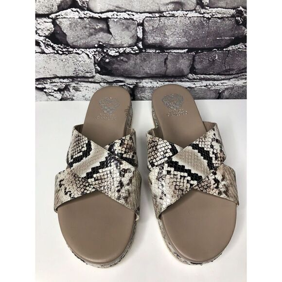 Vince Camuto Ravensie Taupe Leather SnakeSkin Flatform Sandals Women 10M US/42EU - Picture 3 of 16